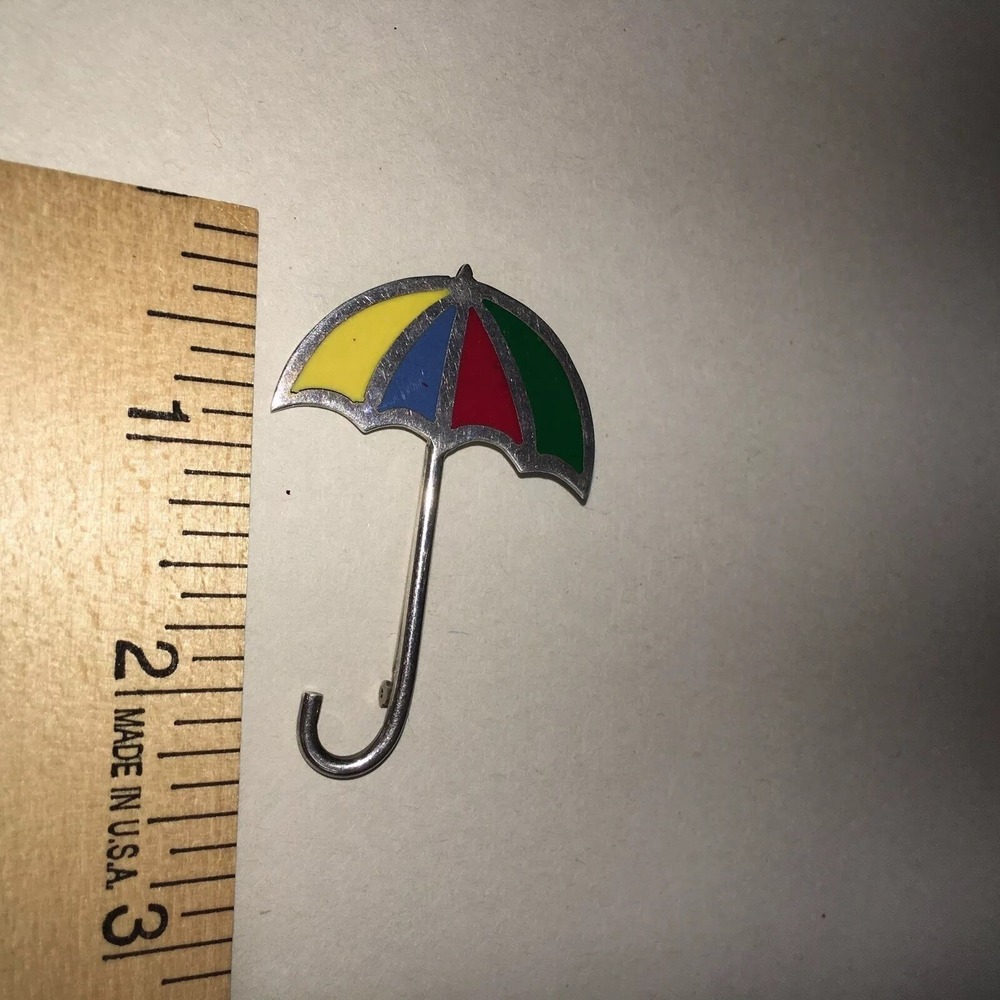 Golf Pin Multicolored Umbrella Sterling Silver Mexico Signed Arnold Palmer Style - Picture 2 of 6